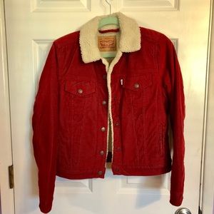 Red Levi’s corduroy Sherpa lined denim jacket